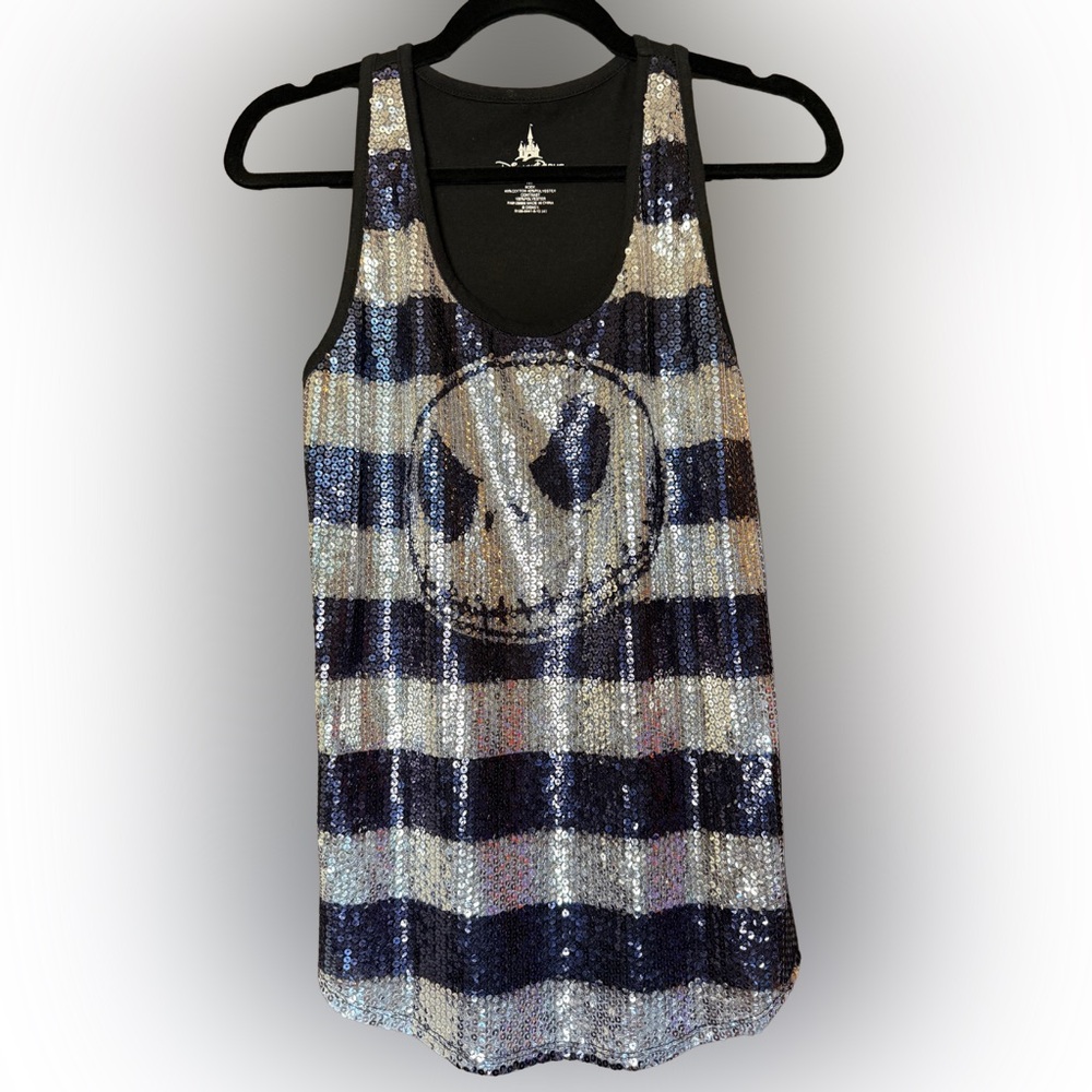 Disney Nightmare Before Christmas Jack Skellington Black Silver Sequin Tank Top